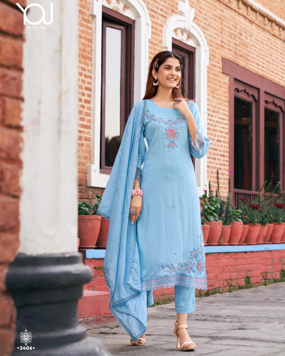 New Super Fancy Viscose Rayon Thread Work Kurti With Pant & Dupatta Catalogue! - Image 5