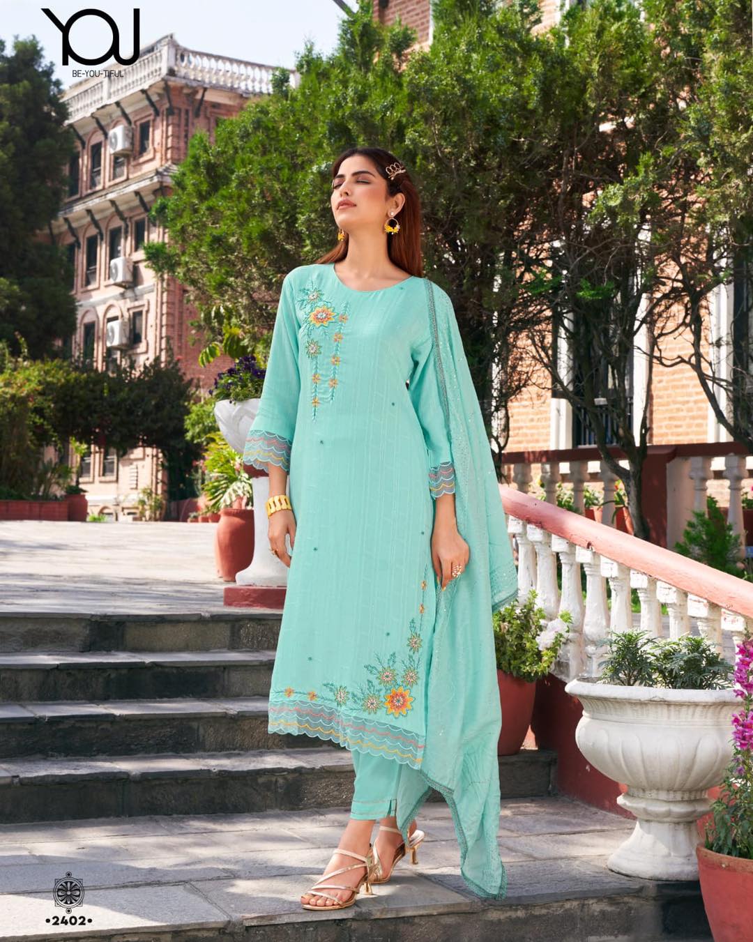 New Super Fancy Viscose Rayon Thread Work Kurti With Pant & Dupatta Catalogue! - Image 3